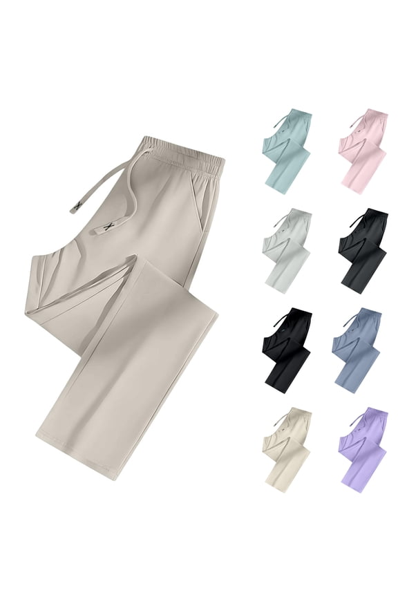 Work & Casual Straight Leg Pants for Women – Ultra Stretch Active Trousers with Side Pockets, Khaki S