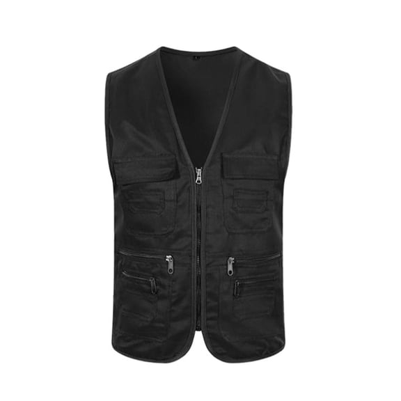 Work Clothes Vest Multi-pocket Solid Color Casual Sleeveless Zipper Working Clothing V Neck Plus Size Volunteer Vest for Fishing