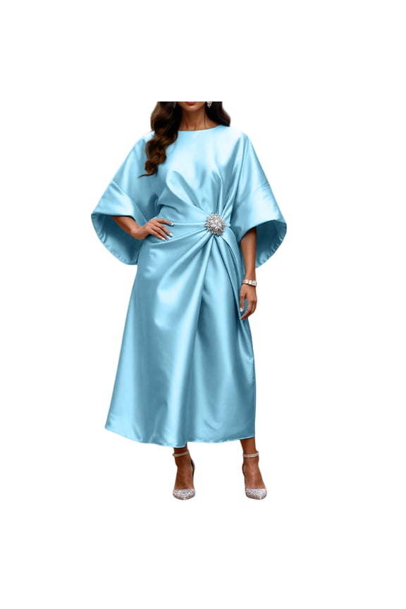 Work Dress, Women's Long Sleeve Satin Dress with Pearl Bead Embellishment, Elegant and Professional for Office, Business Meetings and Conferences. Beige 2XL