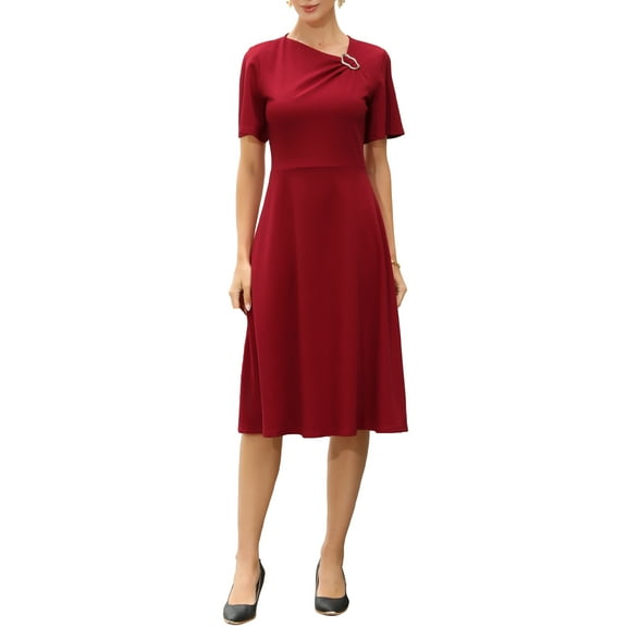 Work Dress for Women A-Line Short Sleeve Business Elegant Midi Dresses XS Red