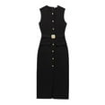 thumbnail image 1 of Work Dresses for Women 2025 Business Formal Long Dress Sleeveless Button Down Elegant Office Outfits with Belt Black XS, 1 of 8