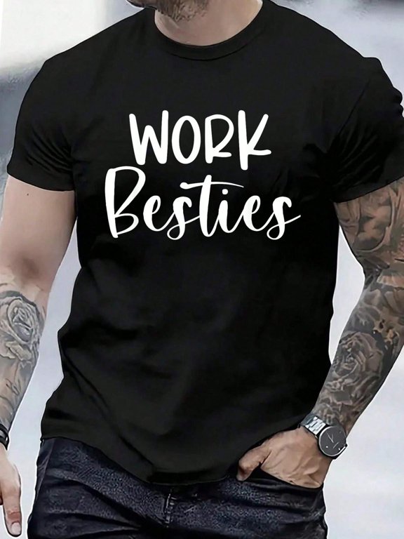 Work Friends Cute Work Besties Matching Employee Coworker Men's Cotton Crew Neck Graphic Tee Casual Short Sleeve Solid T-Shirt