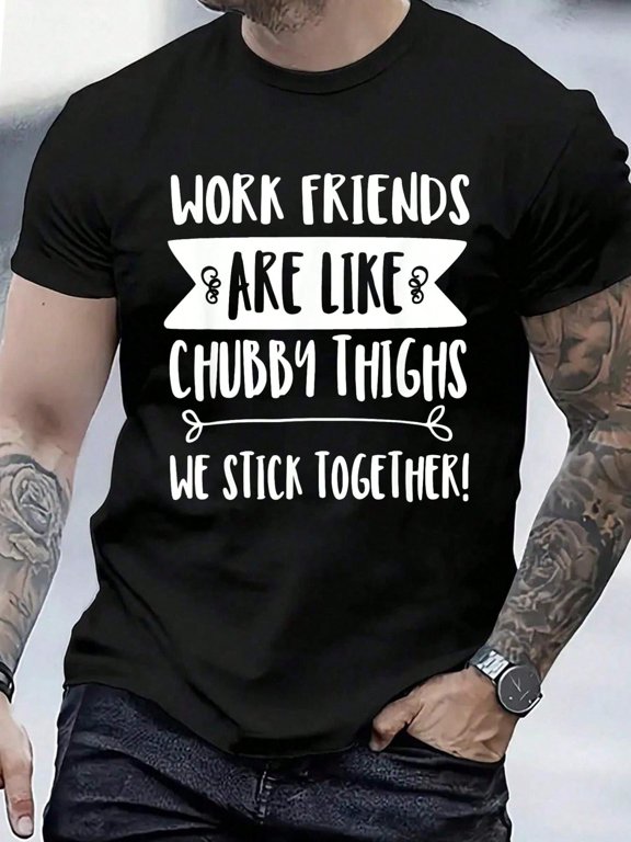 Work Friends Stick Together - Cute Work Besties Men's Cotton Crew Neck Graphic Tee Casual Short Sleeve Solid T-Shirt
