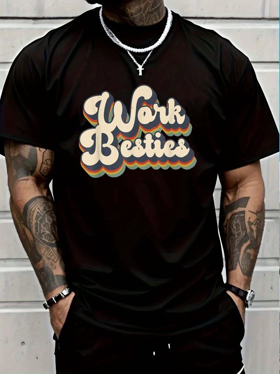Work Friends Work Besties Matching Employee Coworker Retro Men's Cotton Crew Neck Graphic Tee Casual Short Sleeve Solid T-Shirt