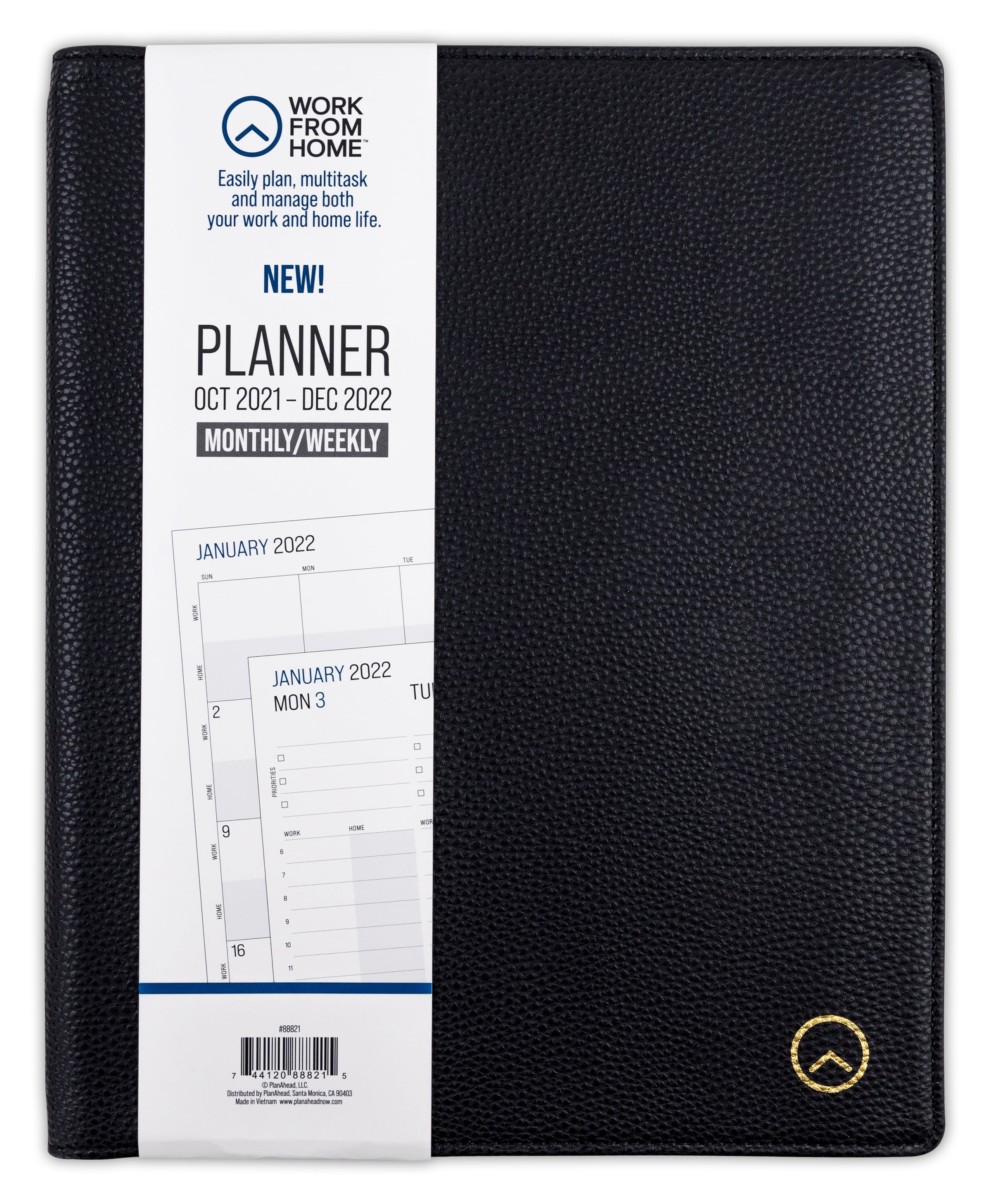 Work From Home Monthly/Weekly Planner, October 2021-December 2022, 8.25x10.25 Black