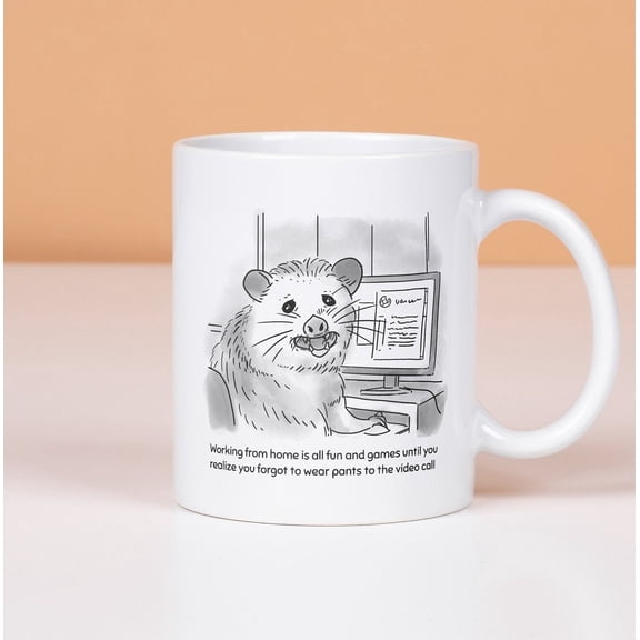 Work From Home Mug, Possum Coffee Cup, Video Call Gift, Work Mug, Coworker Gift, Zoom Meeting, Home Office Mug Gift, Ceramic Mug 11oz