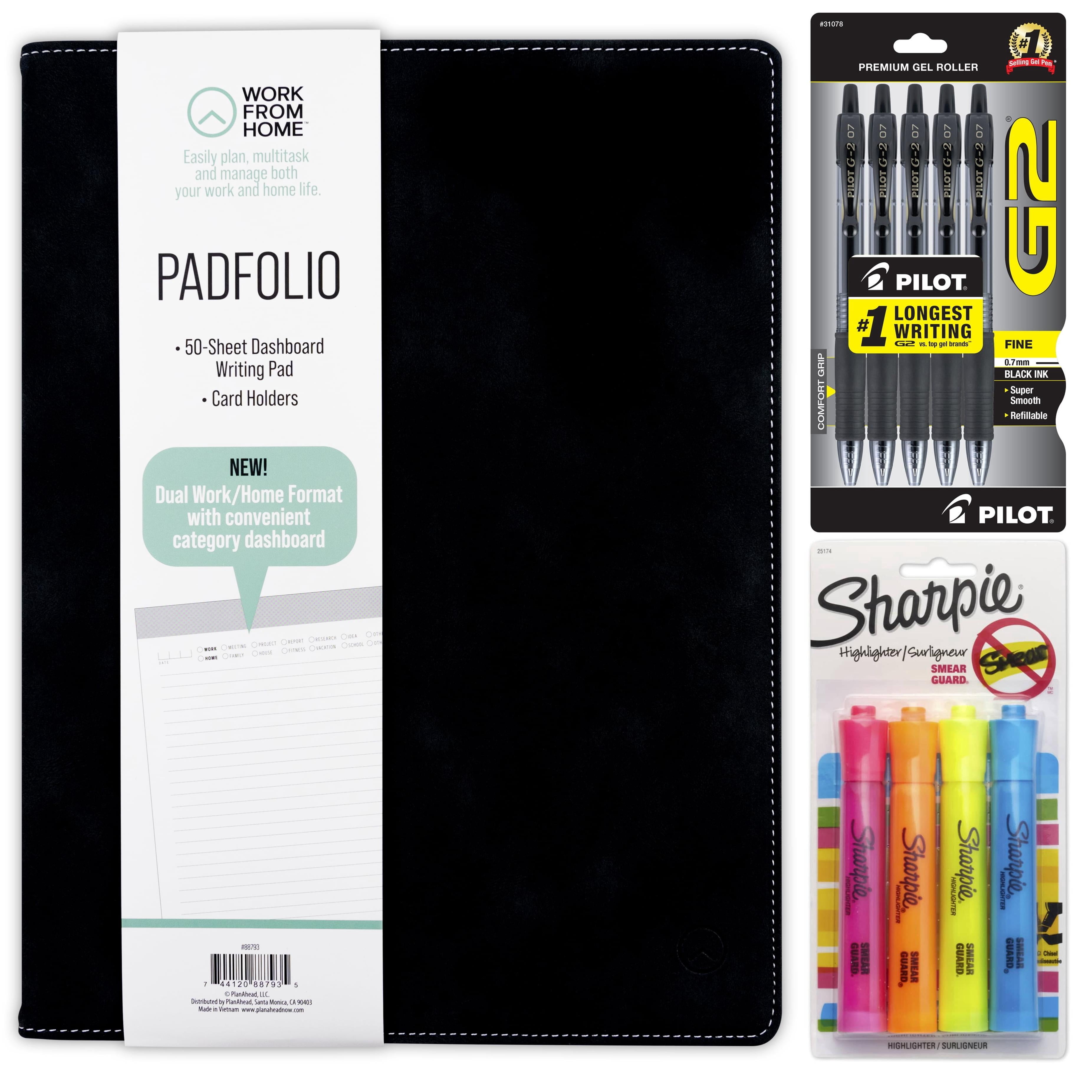 Work From Home Padfolio, Pilot G2 Pens & Sharpie Highlighters Stationery Bundle
