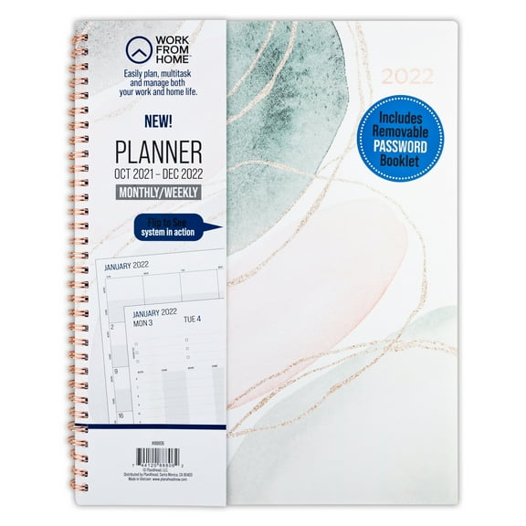 Work From Home Weekly & Monthly Planner W/ Tech Book, October 2021 - December 2022, 11" x 9"