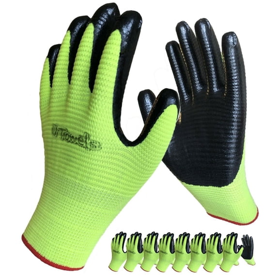 Work Glove Palm Coated Nylon Shell 8 Pair Pack Garden Construction for Men Women