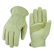 Work Gloves Cowhide Leather Gloves Reinforced Durable Construction, Hand Tools, Driving, Forest, Gardening Work Safety Gloves Bone White-S