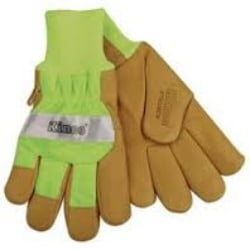 Work Gloves, Grain Pigskin Palm, Hi-Vis Green Back and Cuff, Heatkeep Insulated Lining, Extra Large