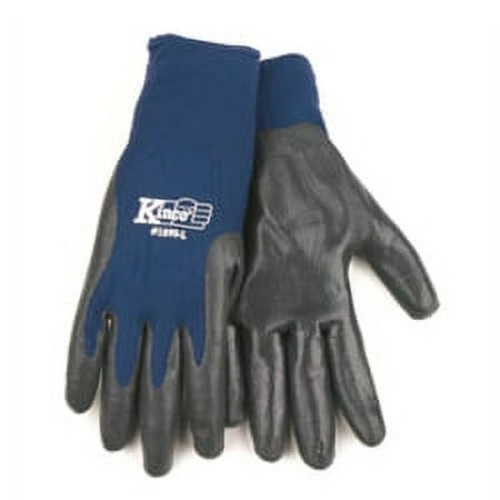 Work Gloves, Navy Blue Nylon Shell, Gray Smooth Finish Nitrile Coated Palm and Fingers, Medium