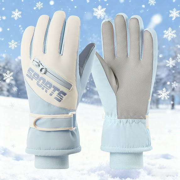Work Gloves Women New Women's Winter Fleece-Lined Outdoor Cycling Skiing Touchscreen Waterproof Gloves Style B-61 Blue One Size
