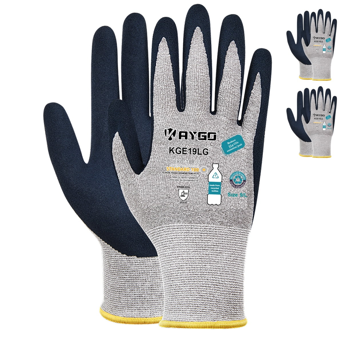 Work Gloves for Women,Pack of 3,KAYGO KGE19L,Rubber Gloves Eco Friendly  Women Gloves with Breathable, Good Grip, Latex Sandy Coated 