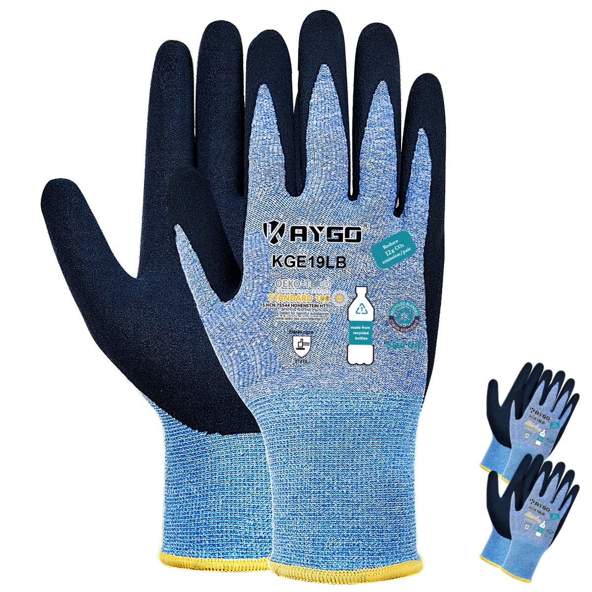 Work Gloves for Women,Pack of 3,KAYGO KGE19L,Rubber Gloves Eco Friendly  Women Gloves with Breathable, Good Grip, Latex Sandy Coated