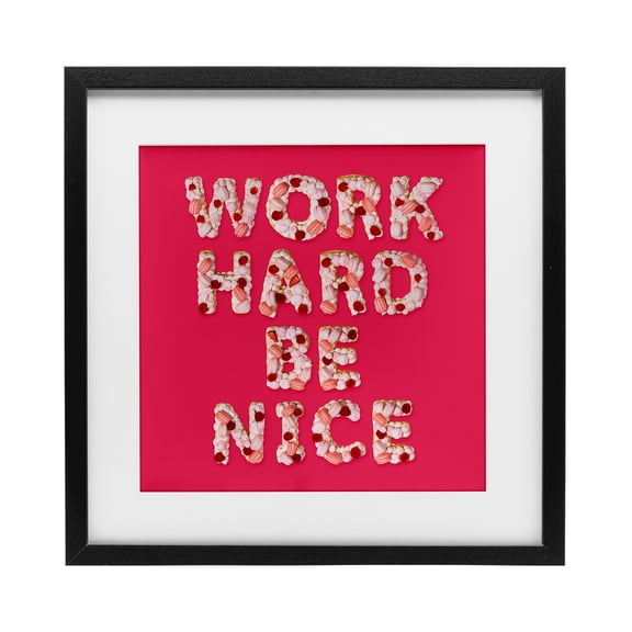 Work Hard Be Nice Black Framed Print Under Glass, design by LISH Creative