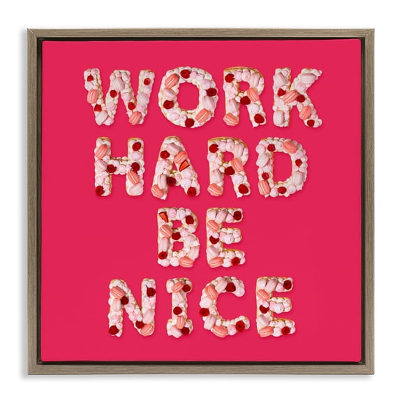 Work Hard Be Nice Brown Framed Floater Canvas Wall Art, design by LISH Creative