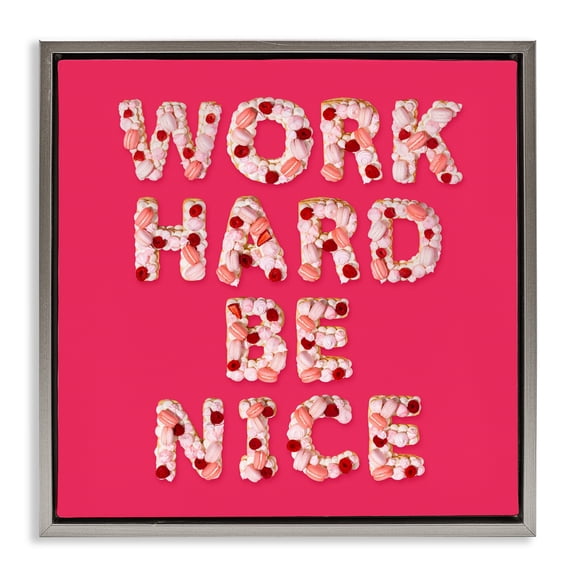 Work Hard Be Nice Gray Framed Floater Canvas Wall Art, design by LISH Creative