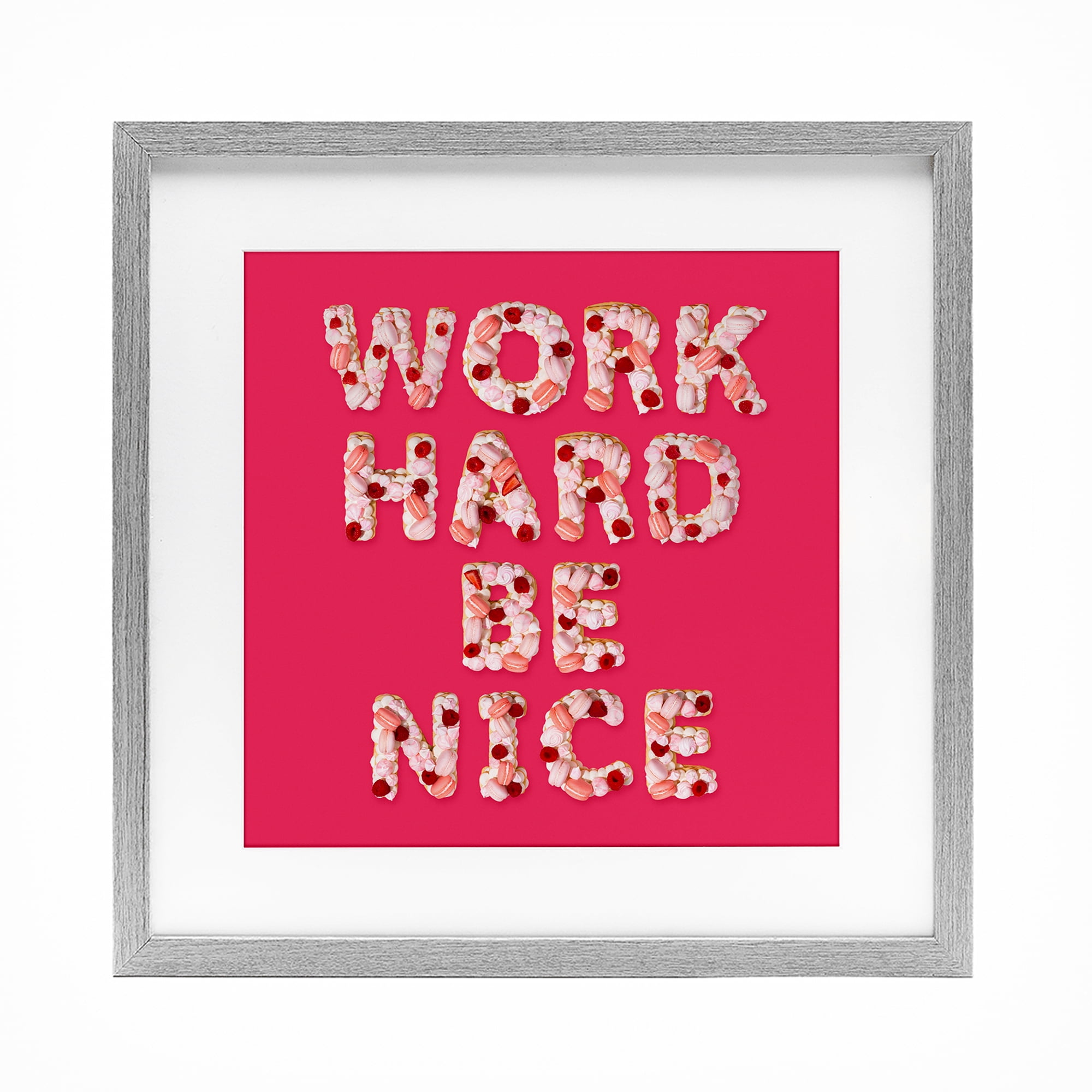 Work Hard Be Nice Gray Framed Print Under Glass, design by LISH Creative