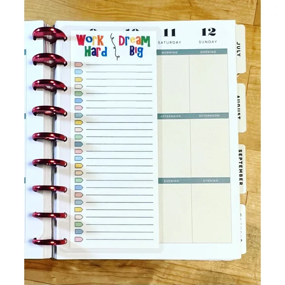 Work Hard' Checklist Short Two-Sided Short Dashboard 4 Use With Happy Planner