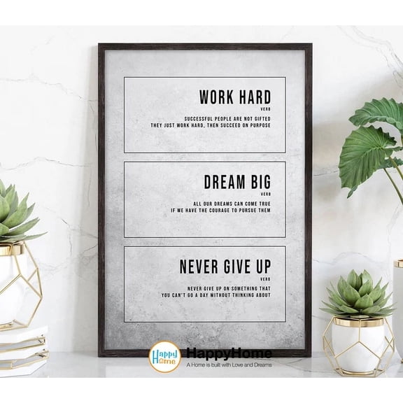 Work Hard Dream Big Never Give Up Motivational Poster Inspirational Office Decor Home Decor Office Wall Art