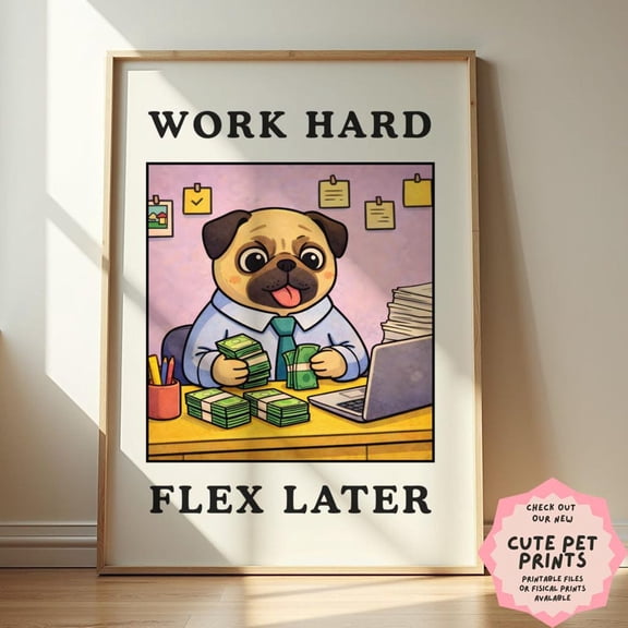 Work Hard Flex Later Wall Art Print, Unframed Paper Poster 8x10in