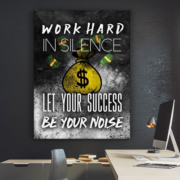Work Hard In Silence Wall Art Poster – Motivational Money Bag Poster, Success Quote Office Decor, Hustle Grind Inspiration Home Decor, 8x12 UNFRAMED