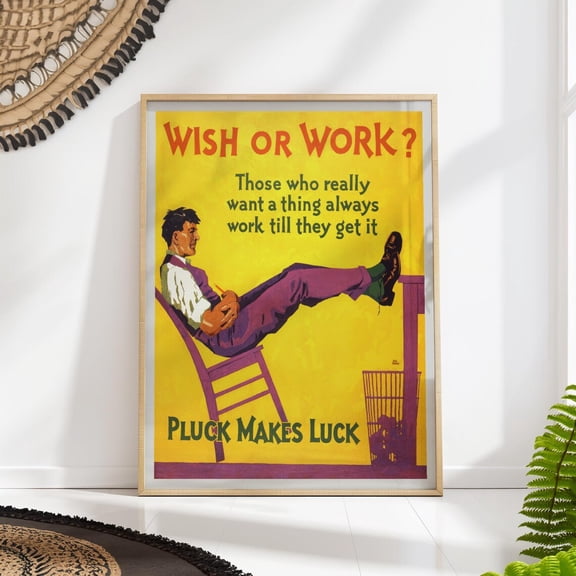Work Hard Office Motivational Vintage Style Wall Art, Stretched Canvas 8x10in