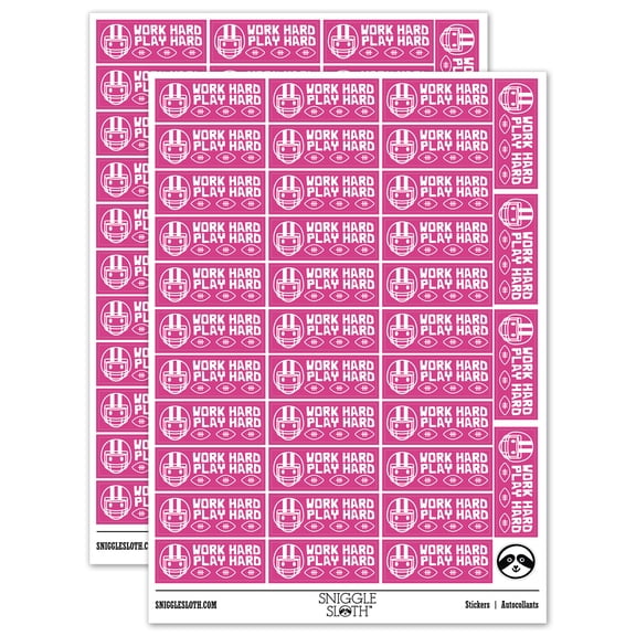 Work Hard Play Hard Football Teacher Student School Sticker Set - Hot Pink - Gloss Finish - 1.5" Small