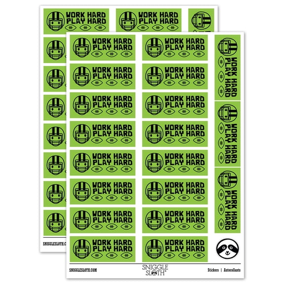 Work Hard Play Hard Football Teacher Student School Sticker Set - Light Green - Gloss Finish - 2.00" Large