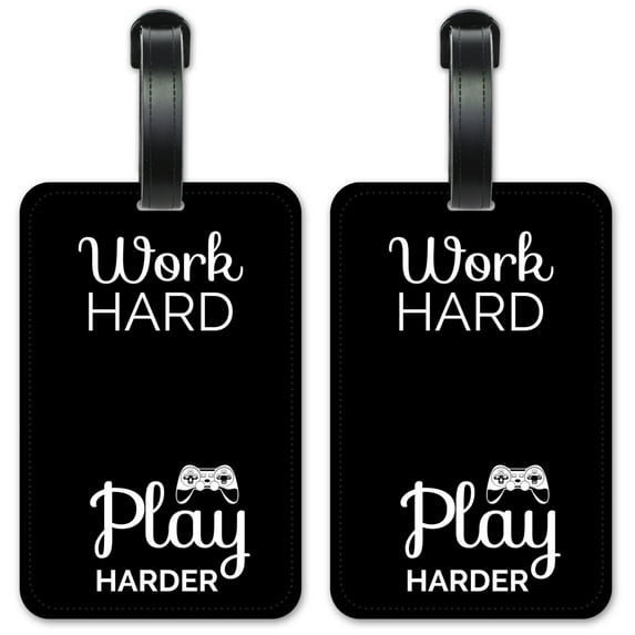 Work Hard, Play Harder - Luggage ID Tags / Suitcase Identification Cards - Set of 2