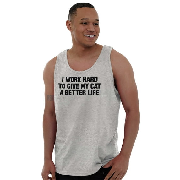 Work Hard for My Cat Pet Parent Funny Tank Top T Shirts Men Women Brisco Brands S