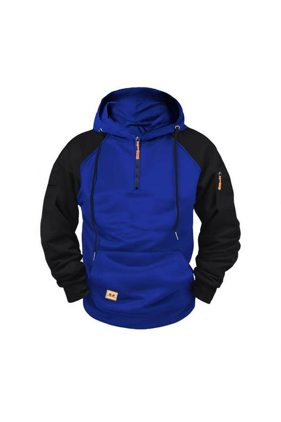 Work Hoodie for Men Color Block Half Zip Up Long Sleeve Sweatshirt with Pocket Blue S
