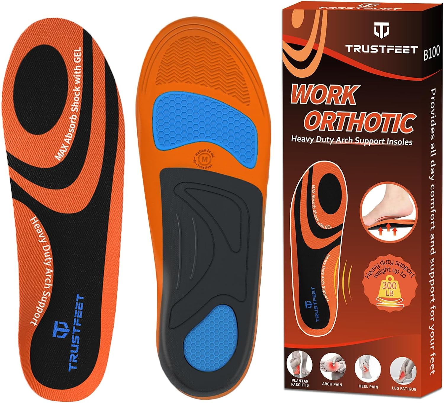 Work Insoles for Standing All Day, Heavy Duty Support Work Orthotic