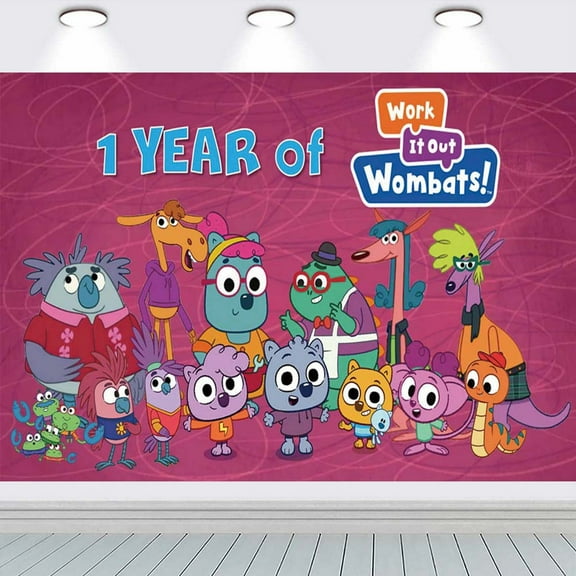 Work It Out Wombats! Backdrop Banner Party Supplies Poster Movie Theme Background for Photography Birthday Decorations