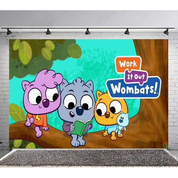 Work It Out Wombats! Backdrop Banner Party Supplies Poster Movie Theme Background for Photography Birthday Decorations