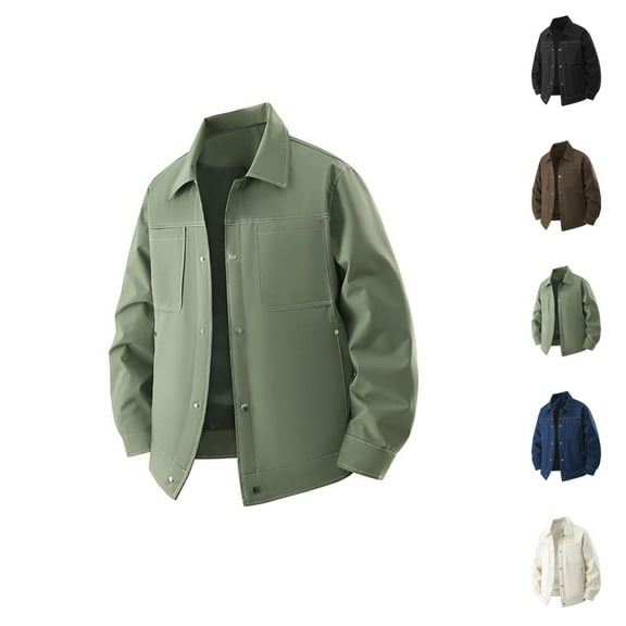 Work Jackets for Men 2025 Fall Winter Durable Casual Long Sleeve Button Down Collared Jacket Outerwear Coat