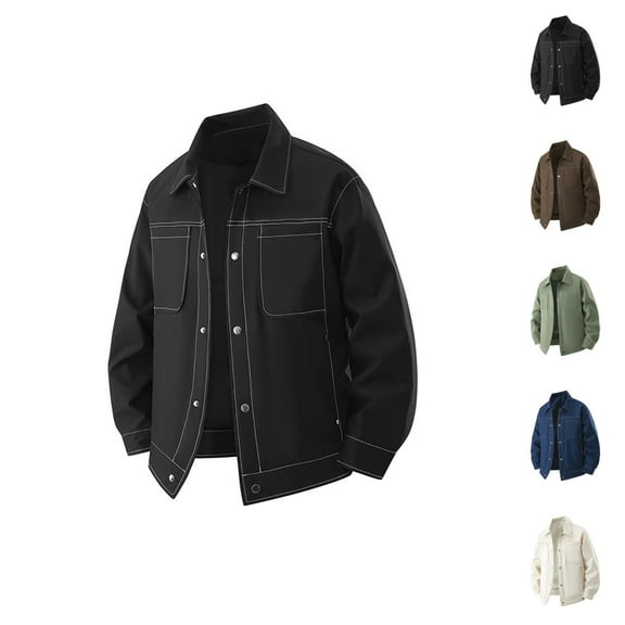 Work Jackets for Men 2025 Fall Winter Durable Casual Long Sleeve Button Down Collared Jacket Outerwear Coat