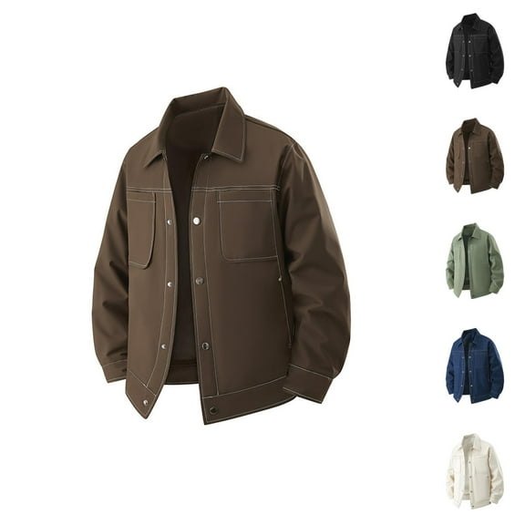 Work Jackets for Men 2025 Fall Winter Durable Casual Long Sleeve Button Down Collared Jacket Outerwear Coat