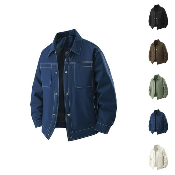 Work Jackets for Men 2025 Fall Winter Durable Casual Long Sleeve Button Down Collared Jacket Outerwear Coat