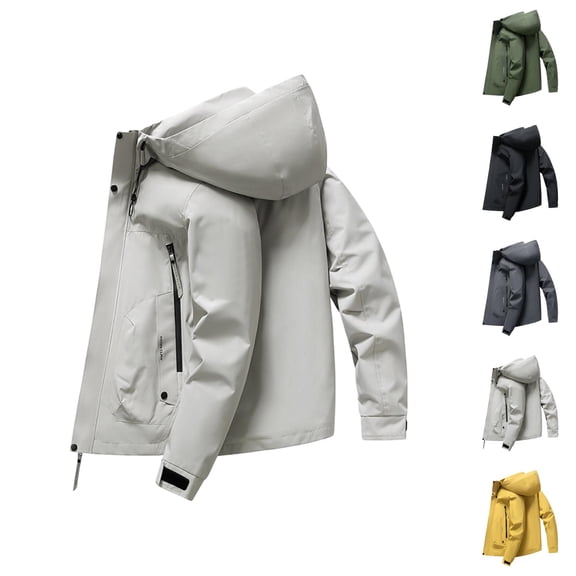 Work Jackets for Men 2025 Fall Winter Long Sleeve Loose Casual Zip Up Hooded Jacket with Pockets Outerwear Hoodie Coat