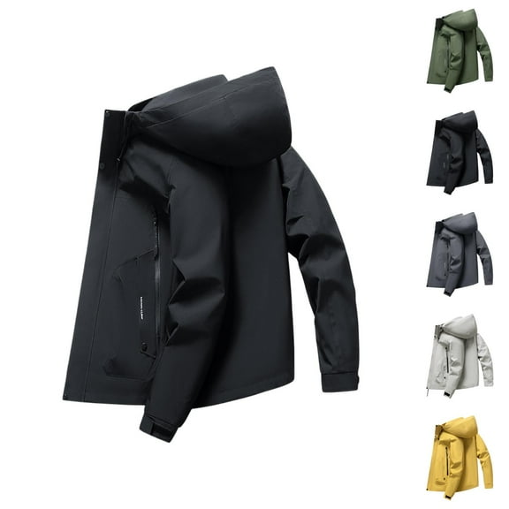 Work Jackets for Men 2025 Fall Winter Long Sleeve Loose Casual Zip Up Hooded Jacket with Pockets Outerwear Hoodie Coat