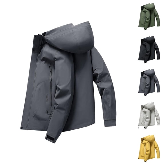 Work Jackets for Men 2025 Fall Winter Long Sleeve Loose Casual Zip Up Hooded Jacket with Pockets Outerwear Hoodie Coat