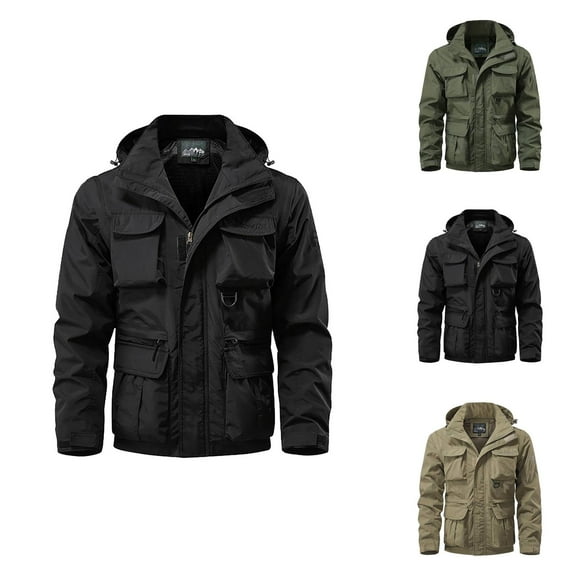 Work Jackets for Men 2025 Fall Winter Outdoor Casual Long Sleeve Loose Zip Up Hooded Jacket with Removable Sleeve