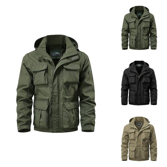 Work Jackets for Men 2025 Fall Winter Outdoor Casual Long Sleeve Loose Zip Up Hooded Jacket with Removable Sleeve