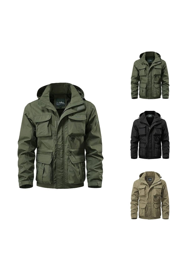 Work Jackets for Men 2025 Fall Winter Outdoor Casual Long Sleeve Loose Zip Up Hooded Jacket with Removable Sleeve