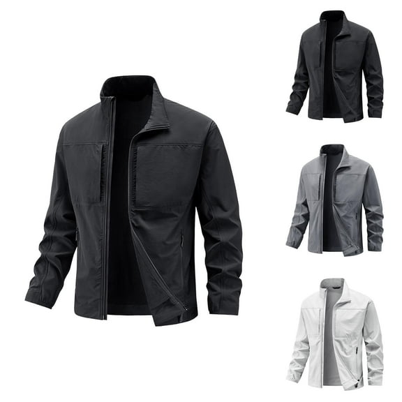 Work Jackets for Men 2025 Lightweight Long Sleeve Stretchy Loose Stand Collar Zip Up Jacket with Pockets Outerwear