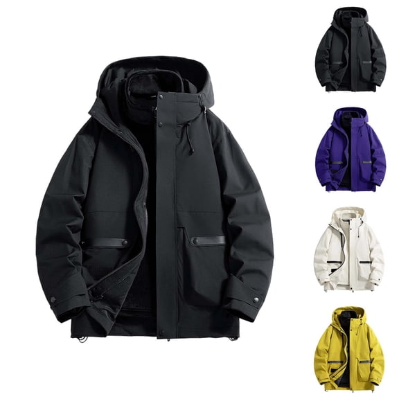 Work Jackets for Men 2025 Long Sleeve Loose Fit Zip Up Hooded Jacket with Pockets Outdoor Windbreaker Coat Hoodie