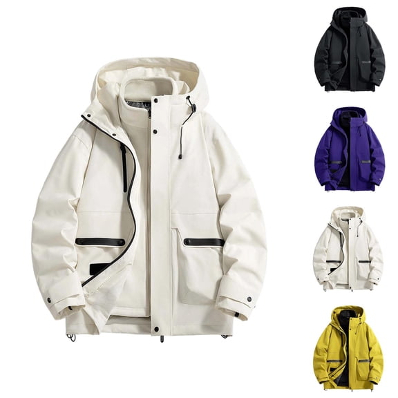 Work Jackets for Men 2025 Long Sleeve Loose Fit Zip Up Hooded Jacket with Pockets Outdoor Windbreaker Coat Hoodie