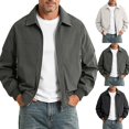 thumbnail image 1 of Work Jackets for Men Zip Up Jacket Casual Lapel Bomber Jacket Spring Fall Coat Outerwear with Zipper Pockets Size M-5XL Dark Gray-D, 1 of 9